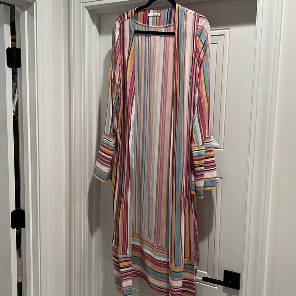 Long Sleeve Striped Kimono Duster
